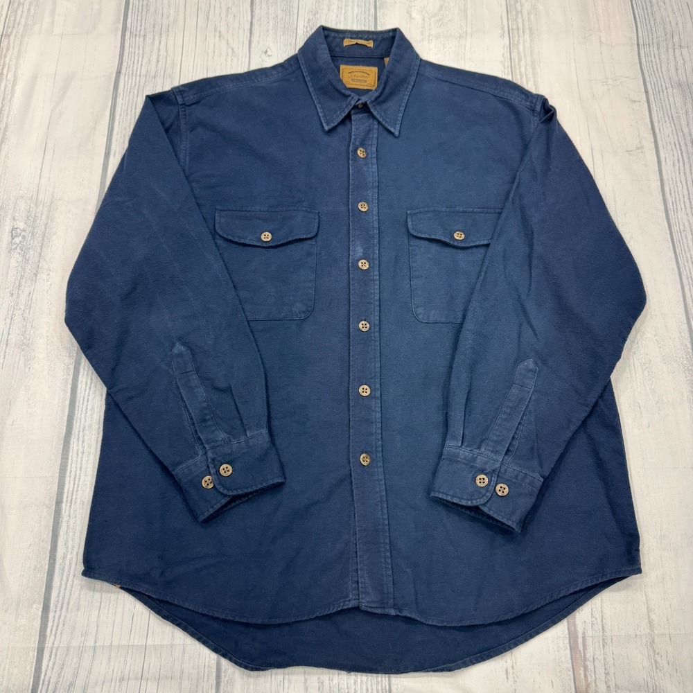 St Johns Bay Thick Chamois Cloth Button‎ Shirt L Blue Work Mens Heavyweight